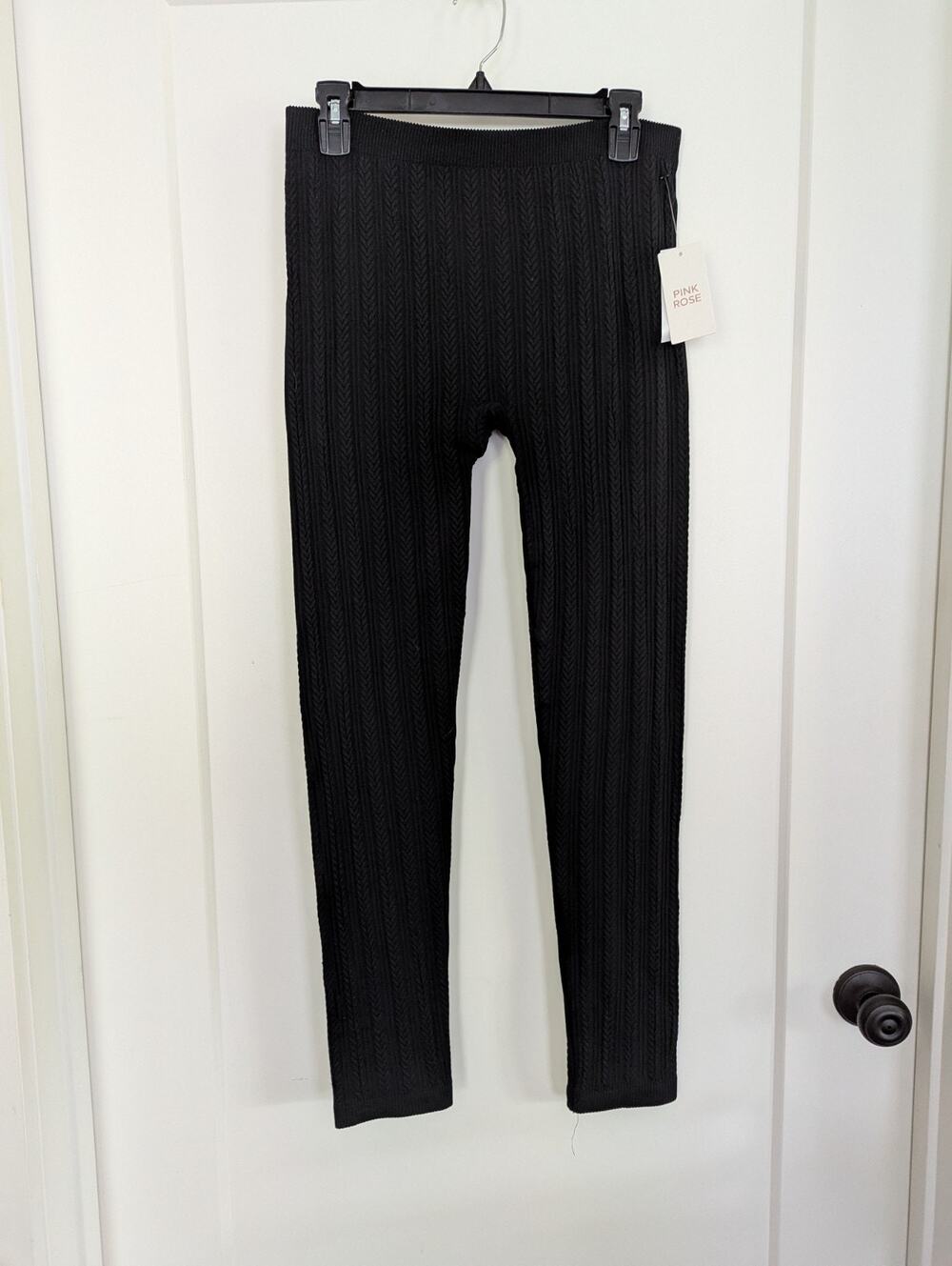 Pink Rose Girls XL Black Knit Ribbed Leggings NWT